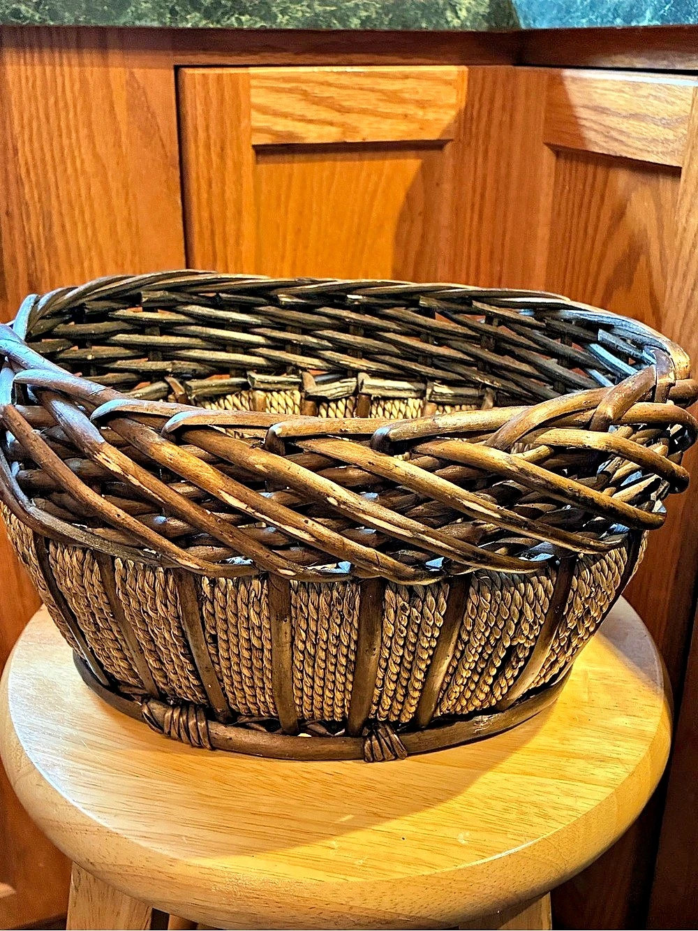 Rustic Wicker and Jute Woven Basket in Brown